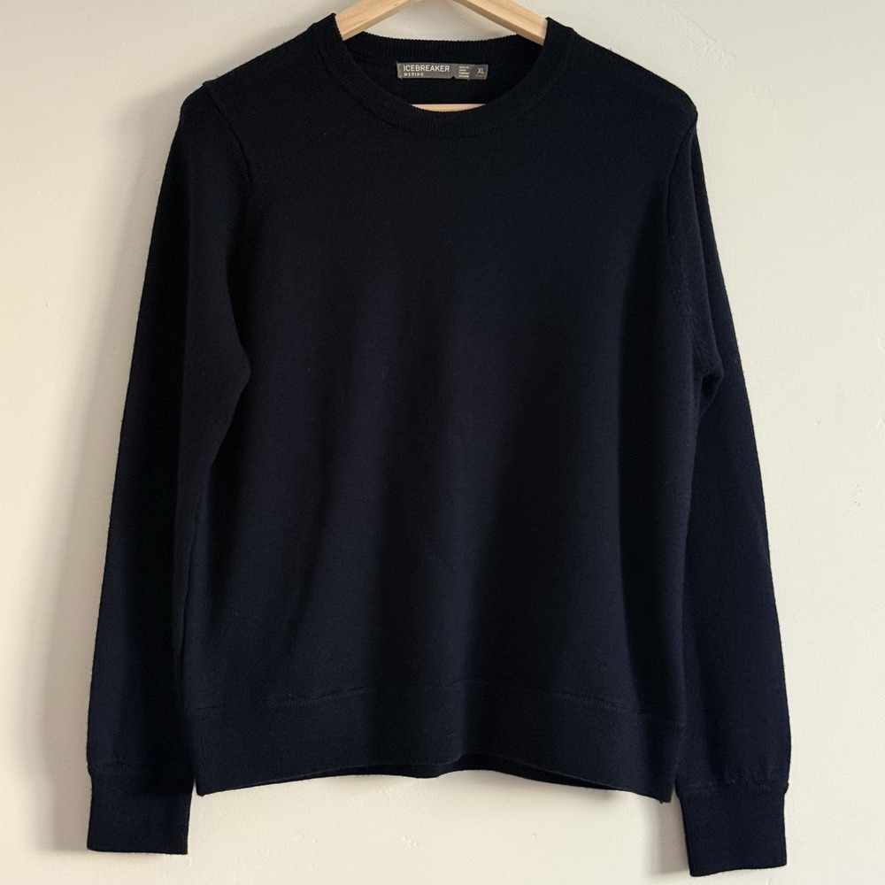 Icebreaker Sweater Men's XL Navy 100% Merino Wool Crew Neck Preppy Ski Luxury - Picture 1 of 9